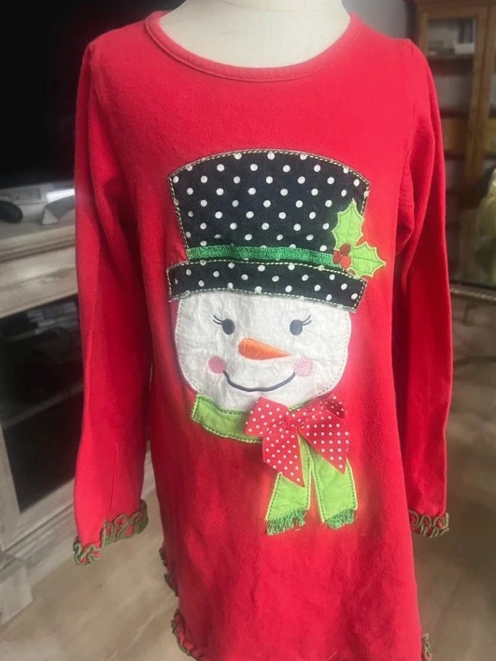 Rare Editions Red Long-Sleeve Snowman Appliqué Top